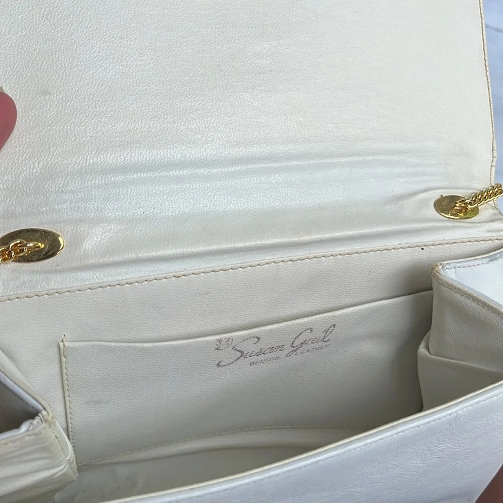 Vintage 60s Susan Gail Ivory Genuine Leather Handbag Clutch - Picture 4 of 6